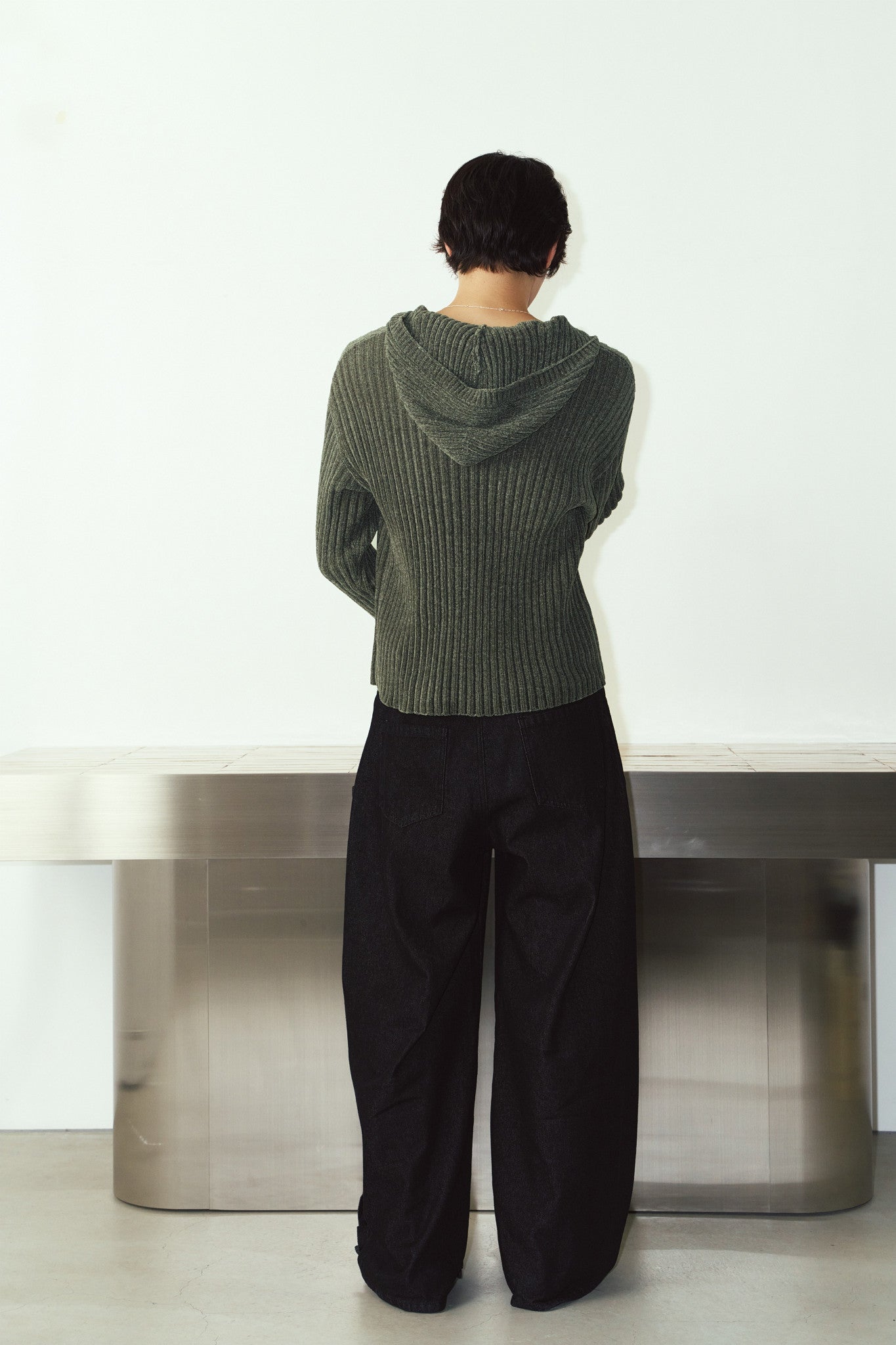 rib hoodie boucle knit/khaki