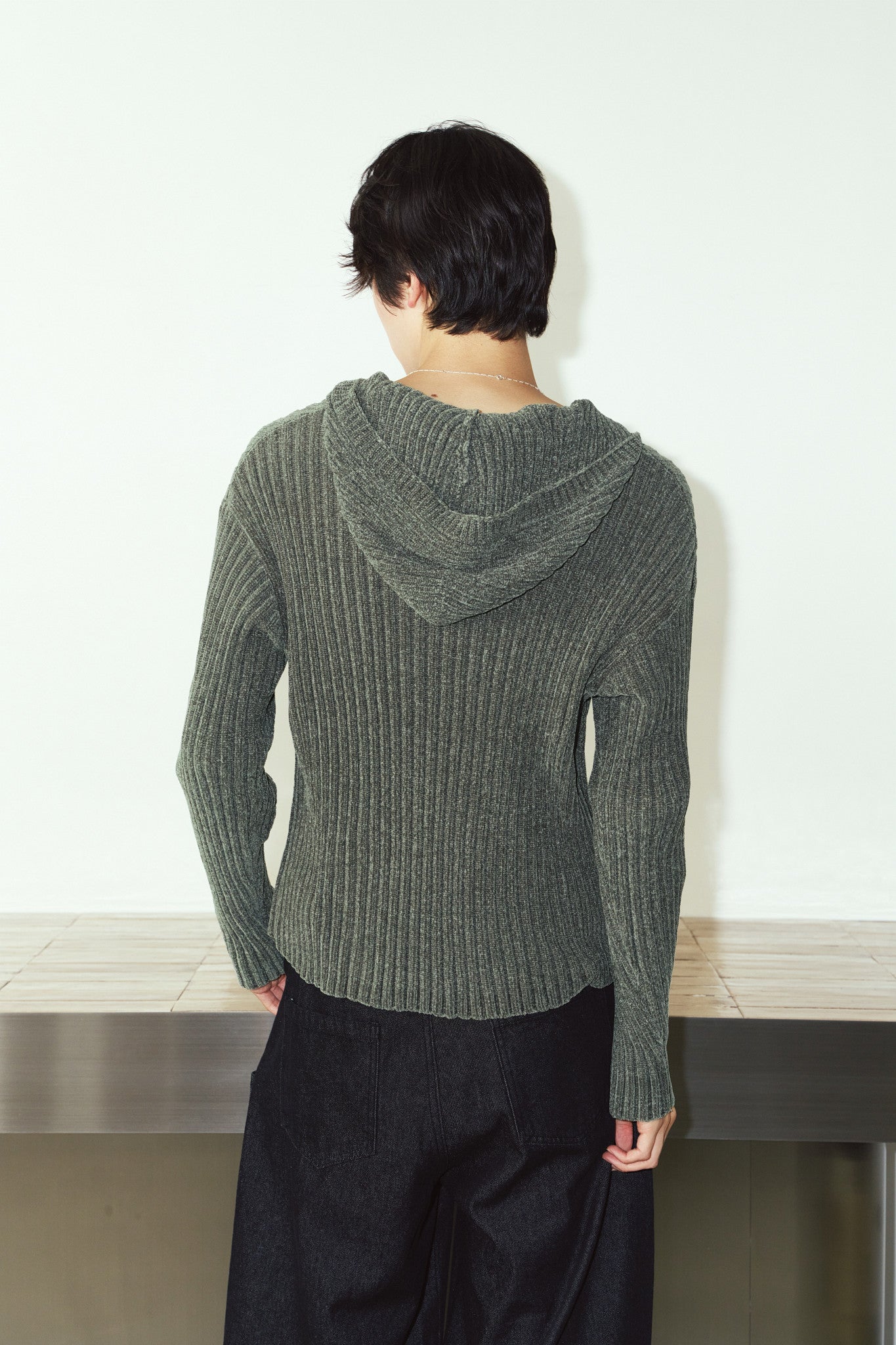 rib hoodie boucle knit/khaki