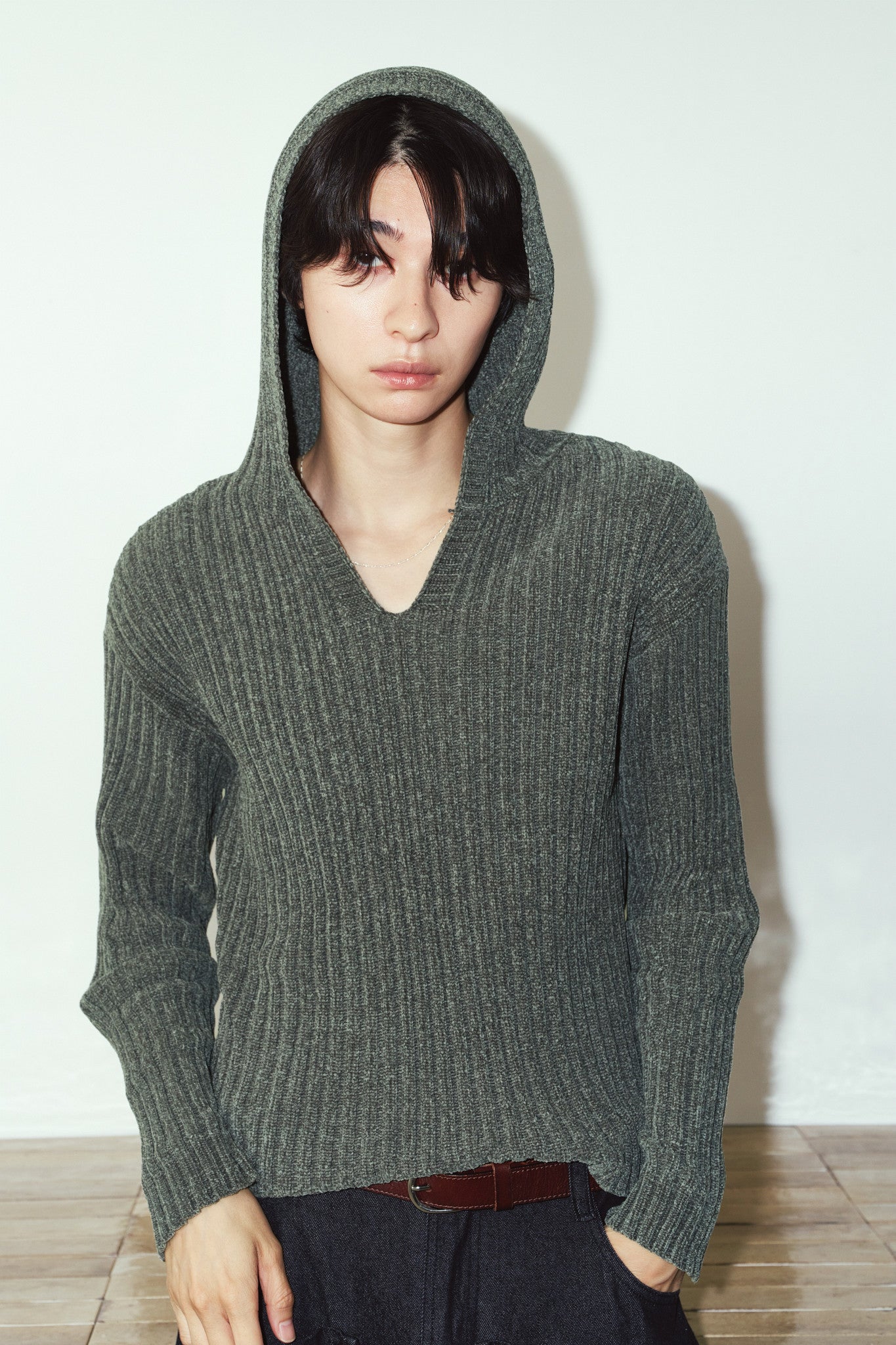 rib hoodie boucle knit/khaki