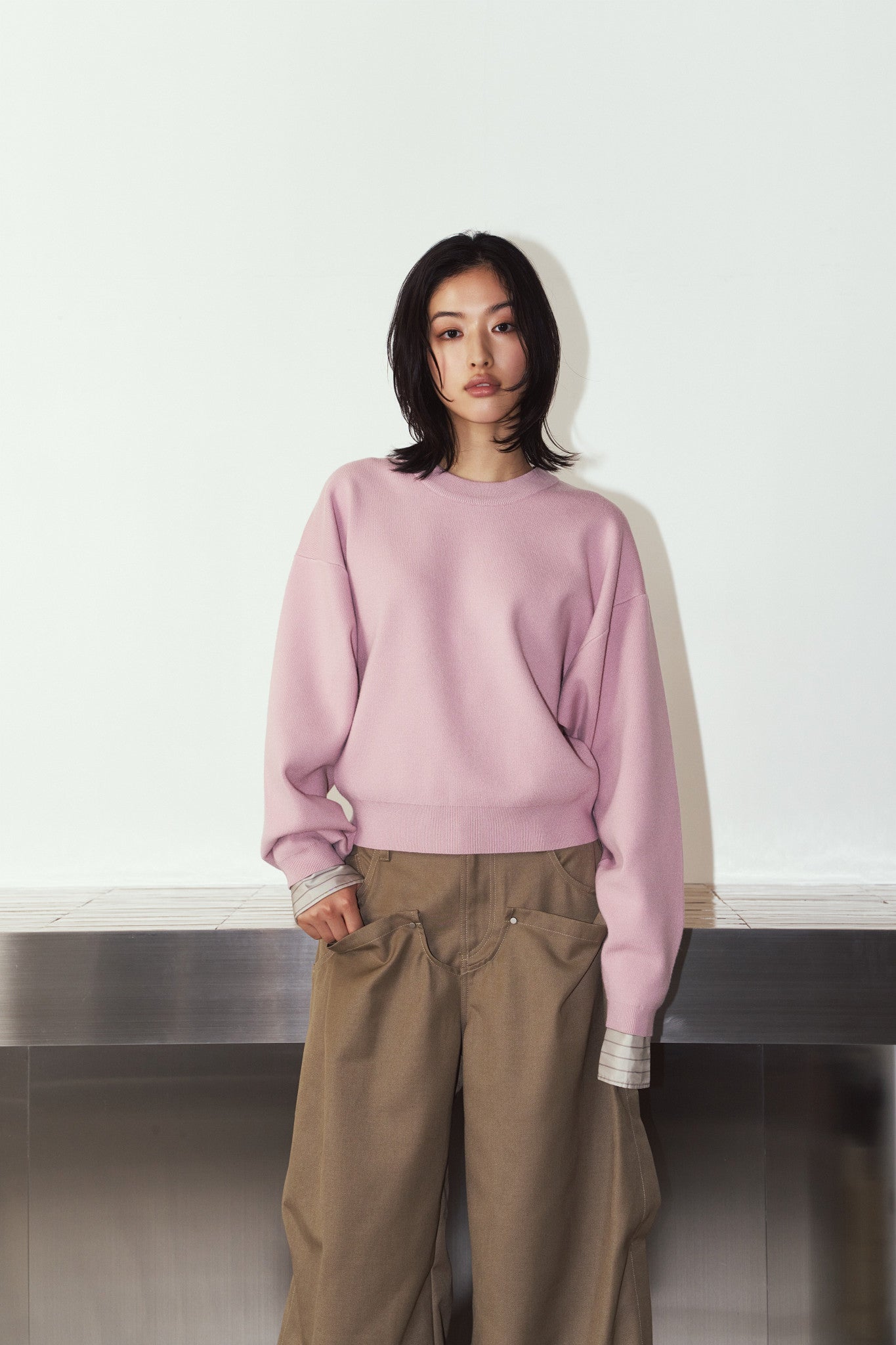 2way cuffs normcore knit/pink