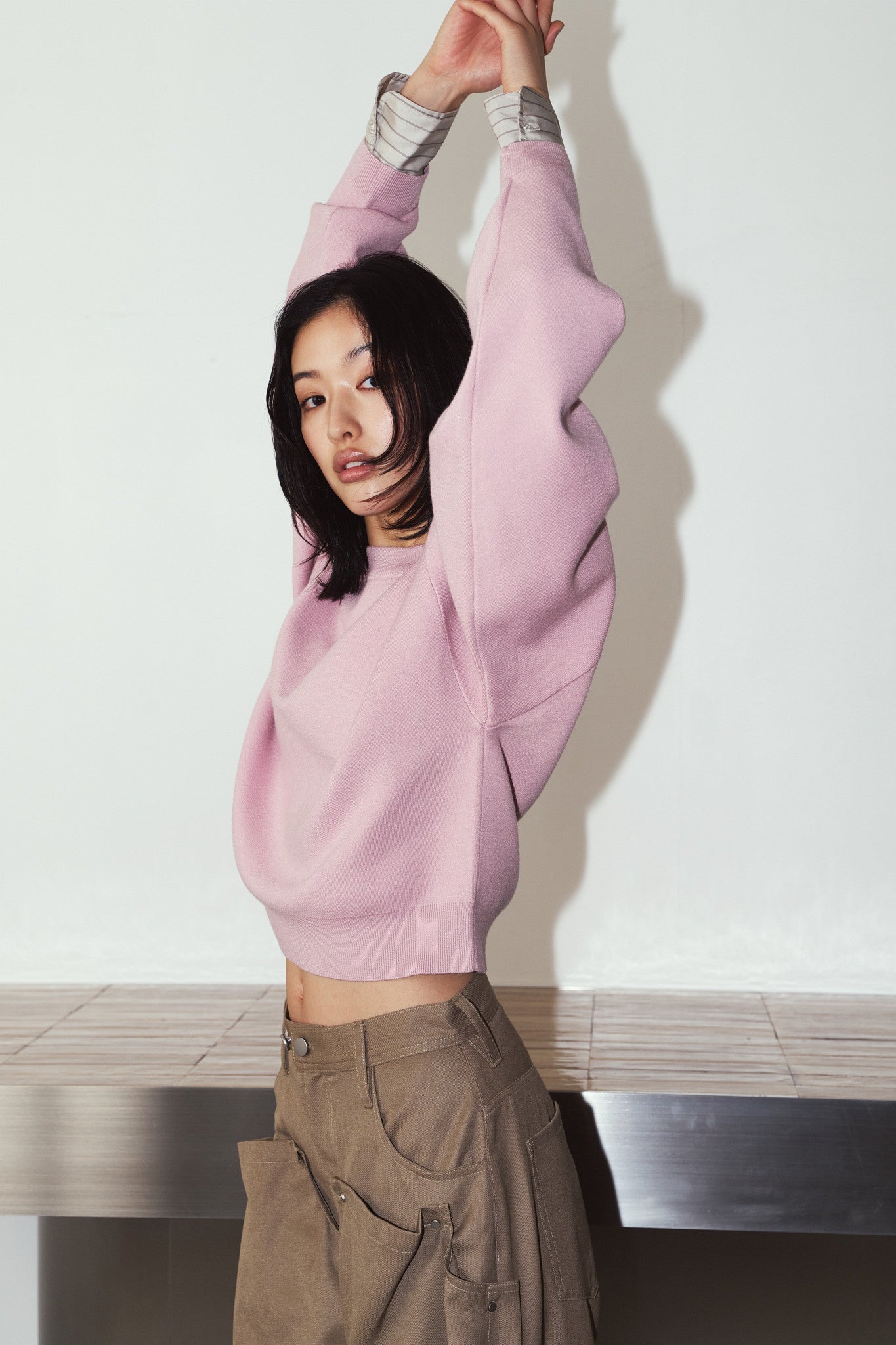 2way cuffs normcore knit/pink
