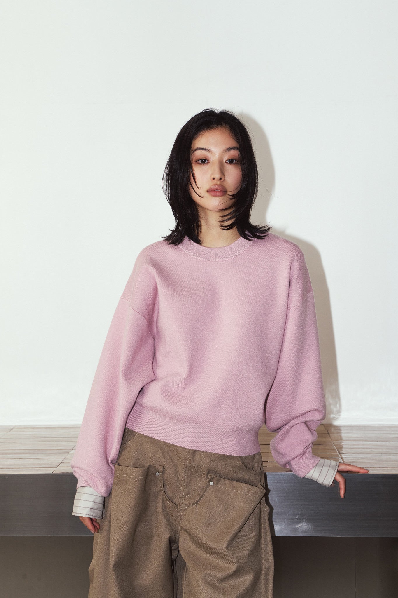 2way cuffs normcore knit/pink