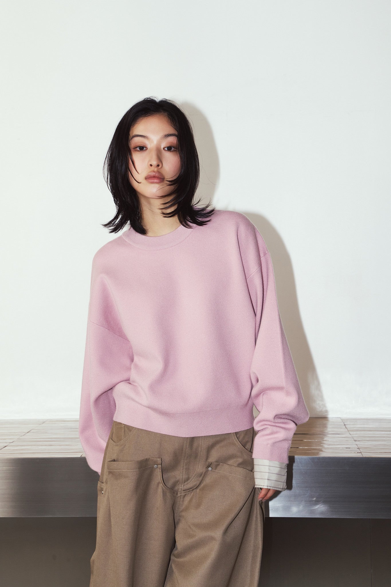 2way cuffs normcore knit/pink