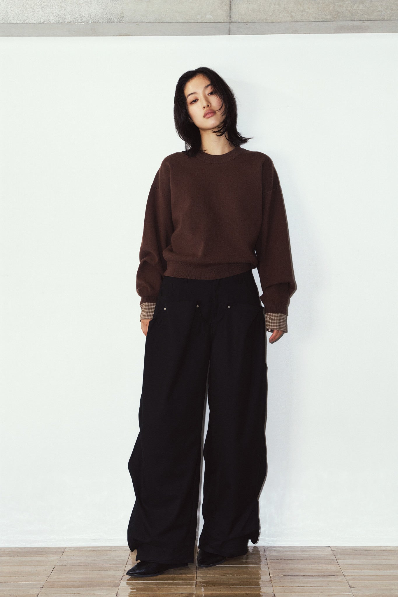 2way cuffs normcore knit/brown