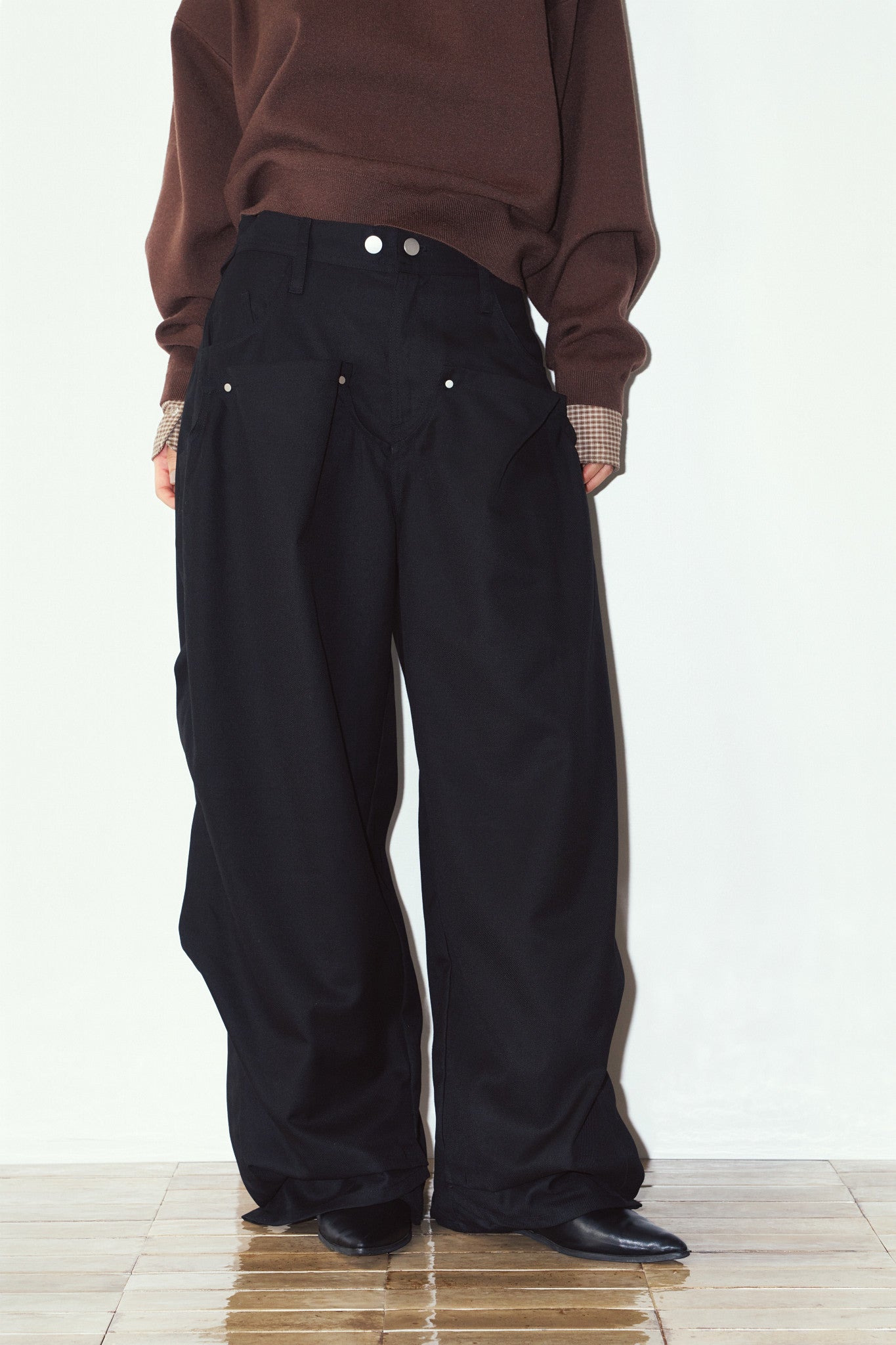 cling draped  pants(unisex)/black