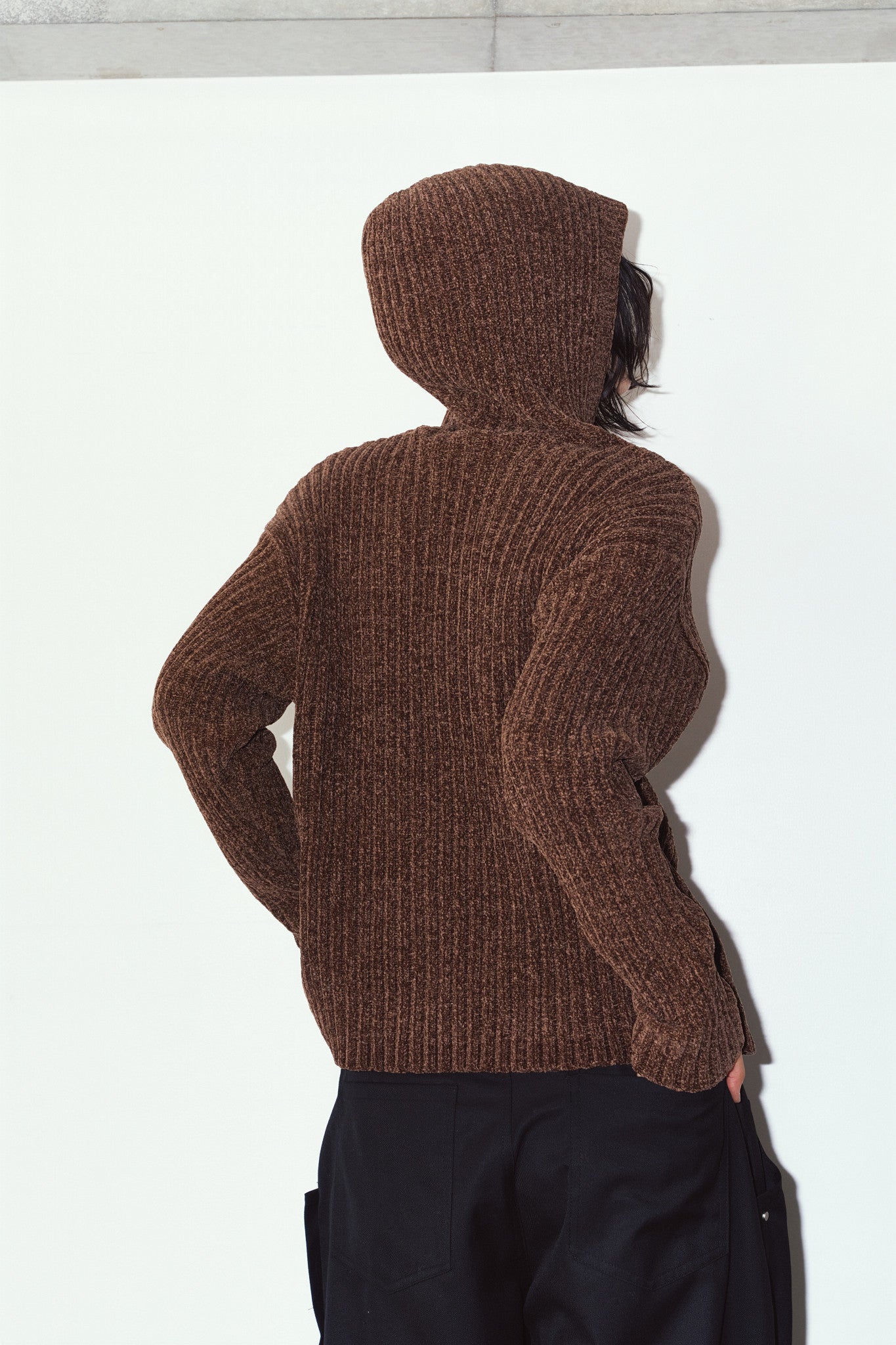 rib hoodie boucle knit/brown