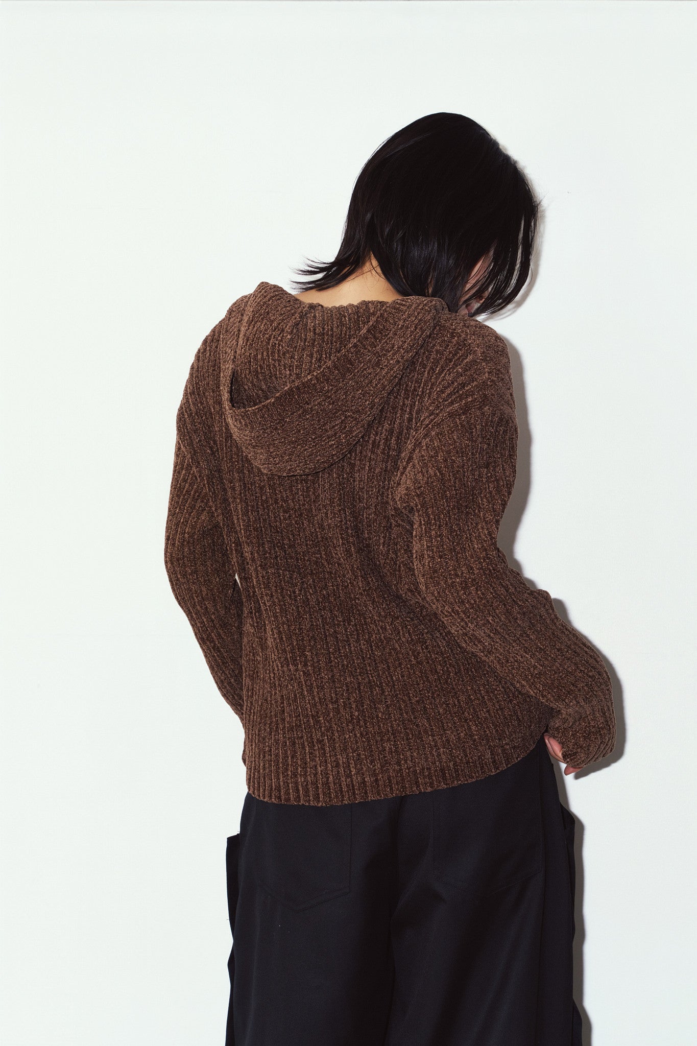 rib hoodie boucle knit/brown