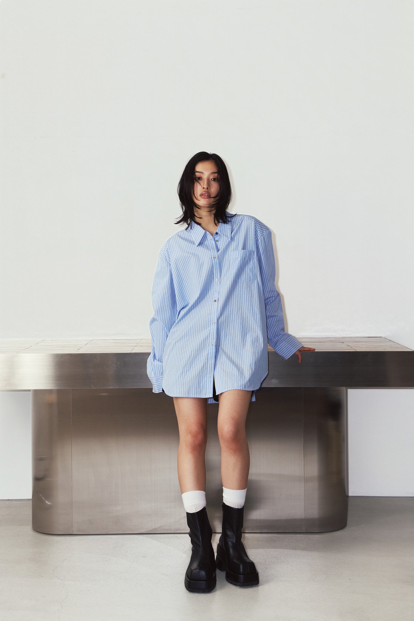 label over shirt(unisex)/blue