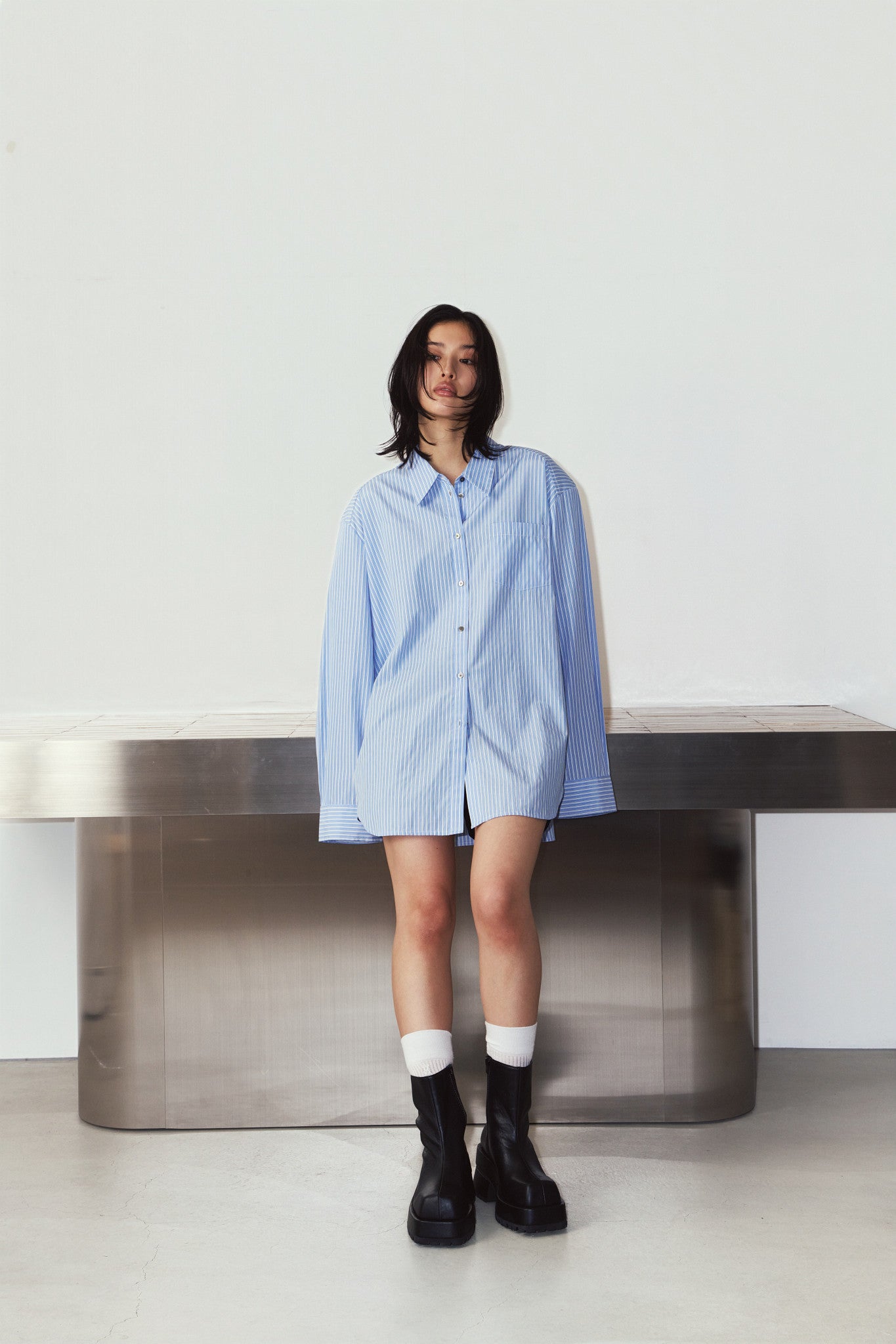 label over shirt(unisex)/blue