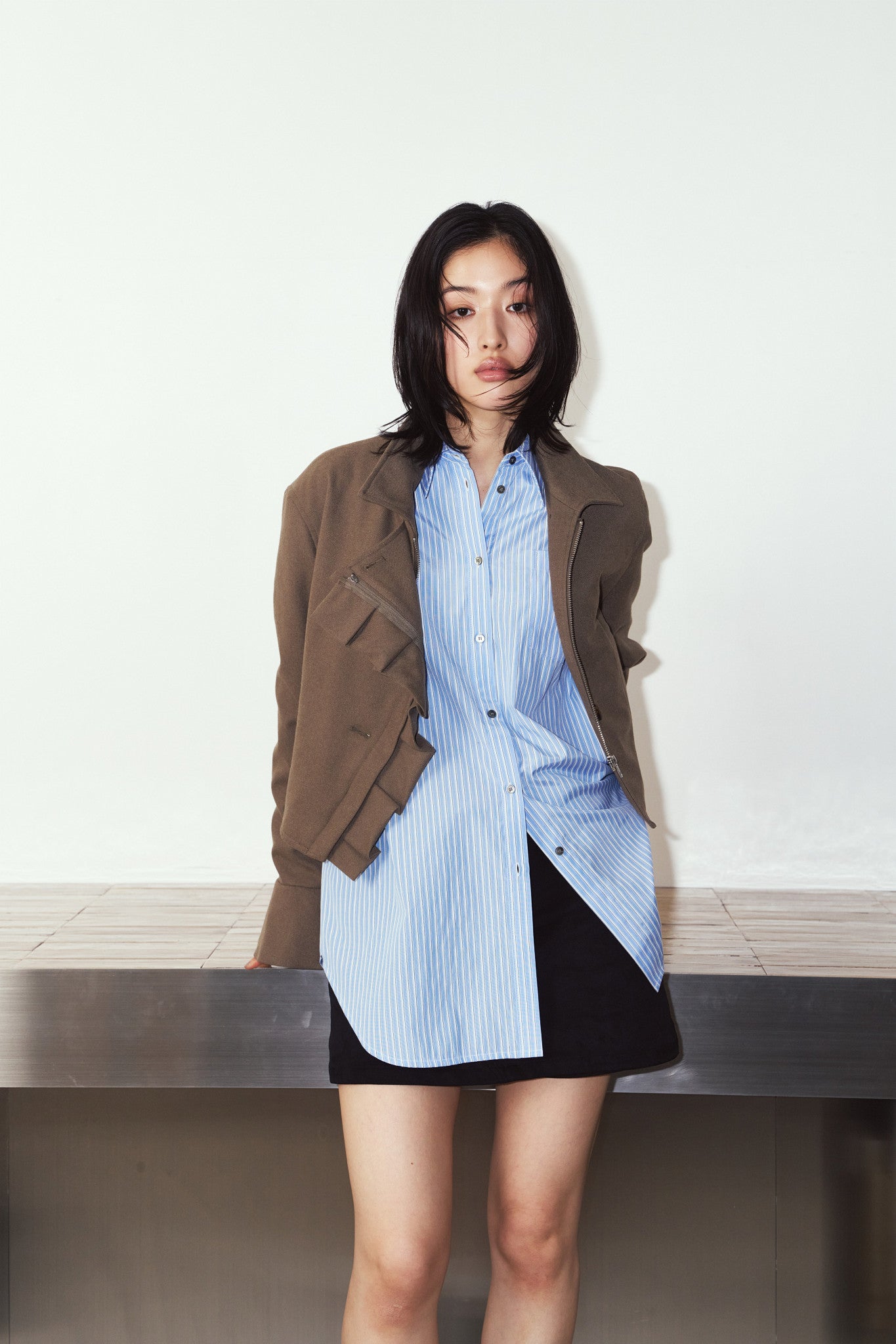 2way cropped frill jacket/beige