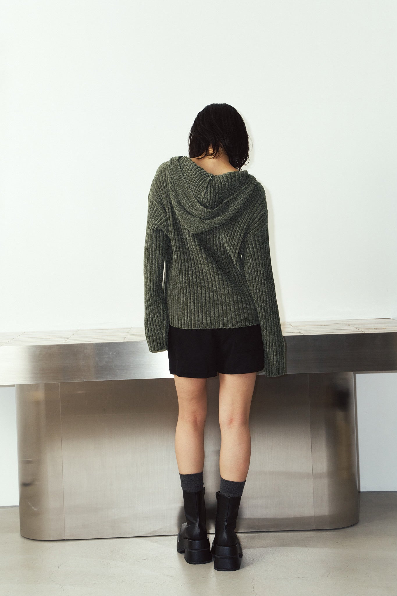 rib hoodie boucle knit/khaki