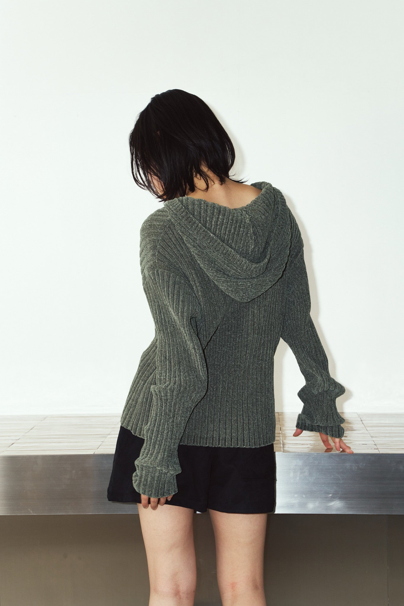 rib hoodie boucle knit/khaki