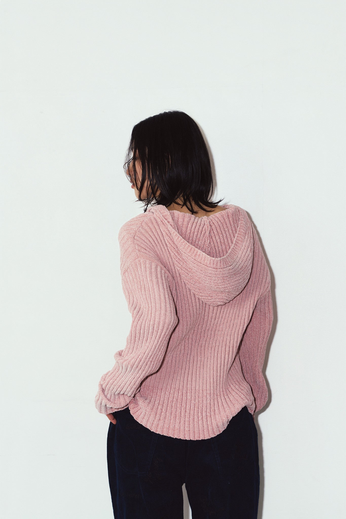 rib hoodie boucle knit/pink