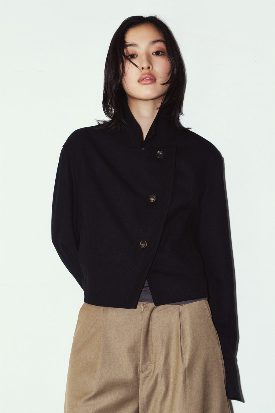 2way cropped frill jacket/black