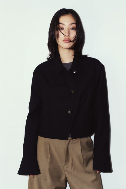 2way cropped frill jacket/black