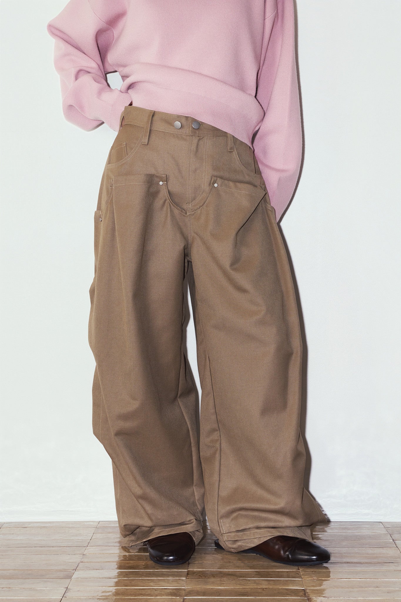 cling draped  pants(unisex)/brown