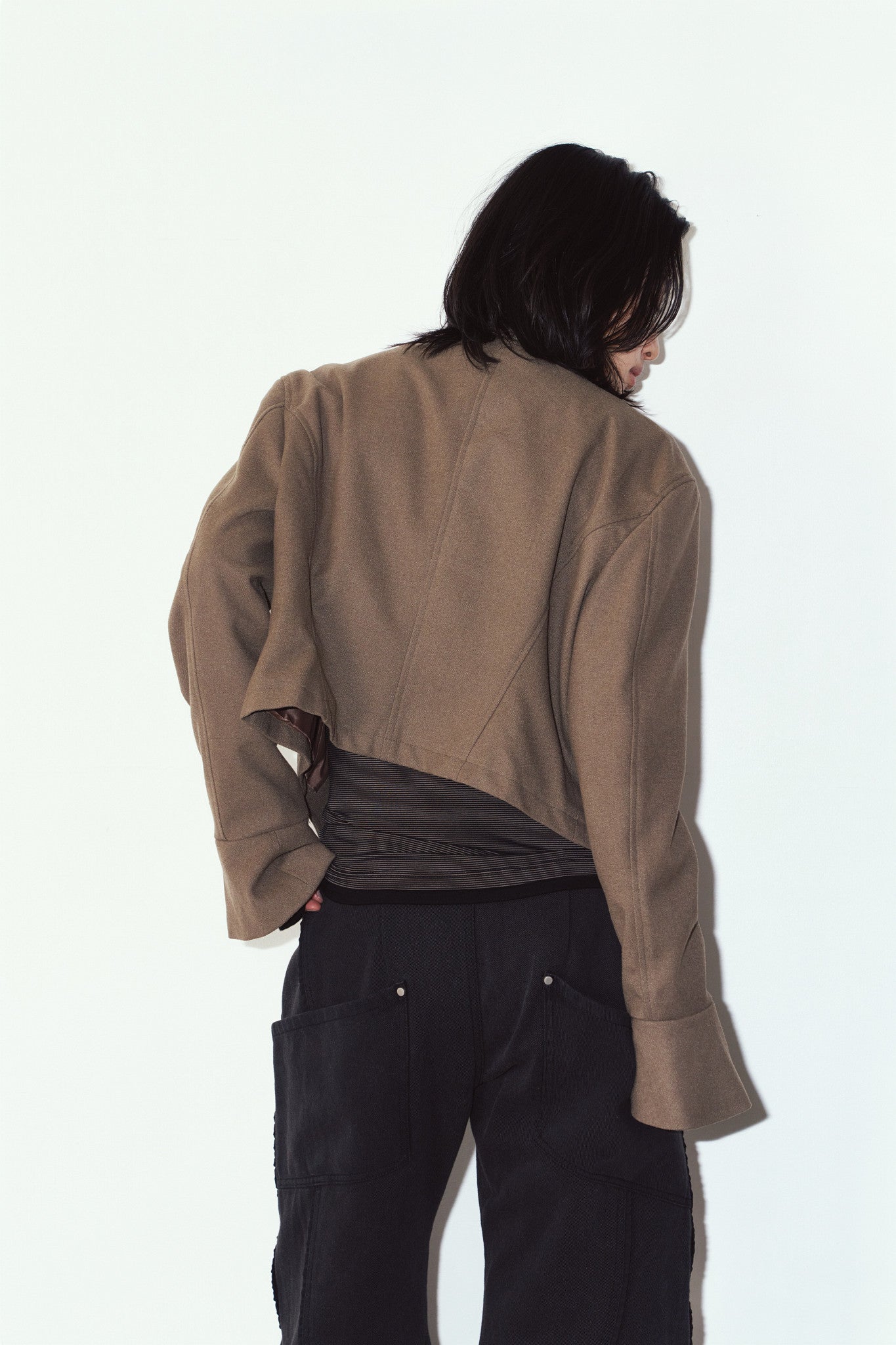 2way cropped frill jacket/beige