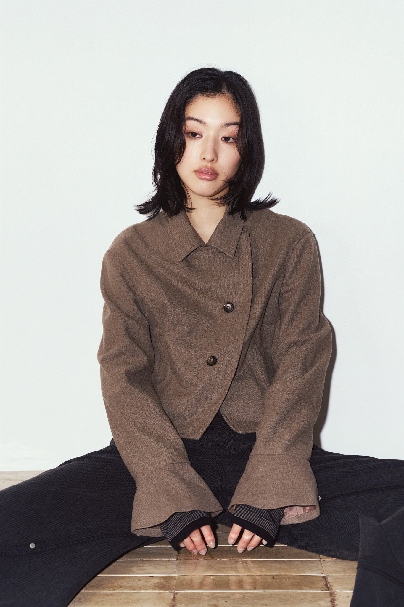 2way cropped frill jacket/beige