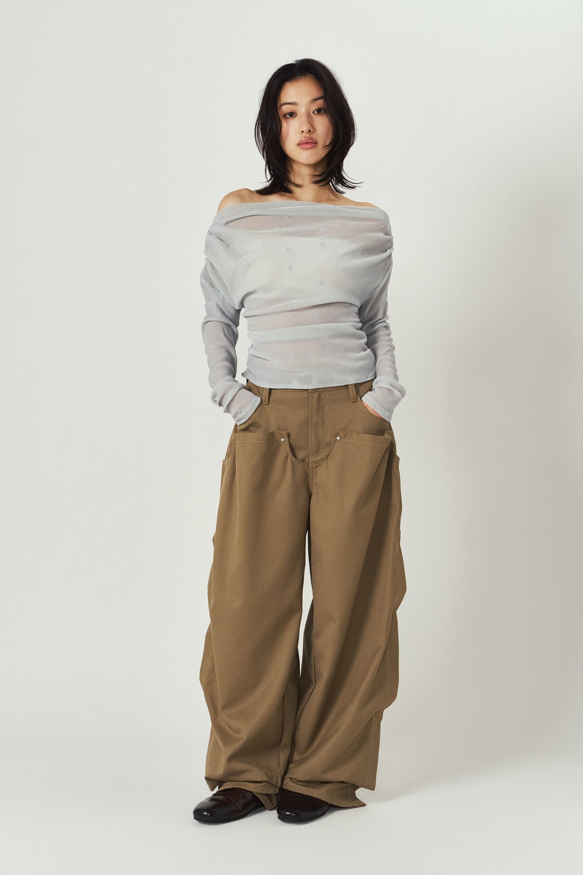 off shoulder velour top/blue