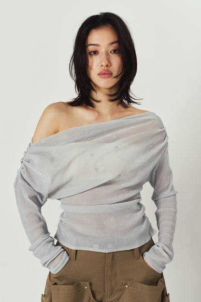 off shoulder velour top/blue