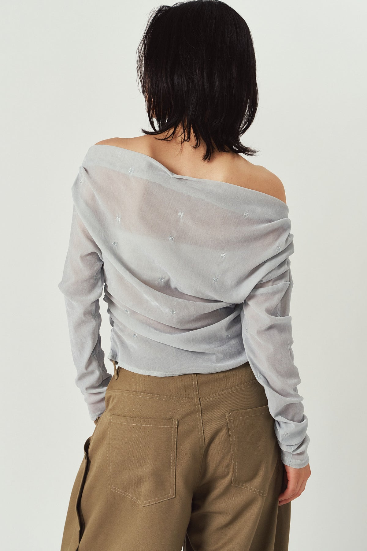 off shoulder velour top/blue