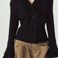 drop shoulder frill knit/black