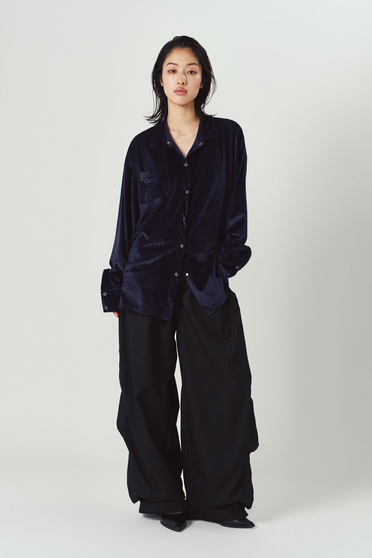 2way velour shirt/navy