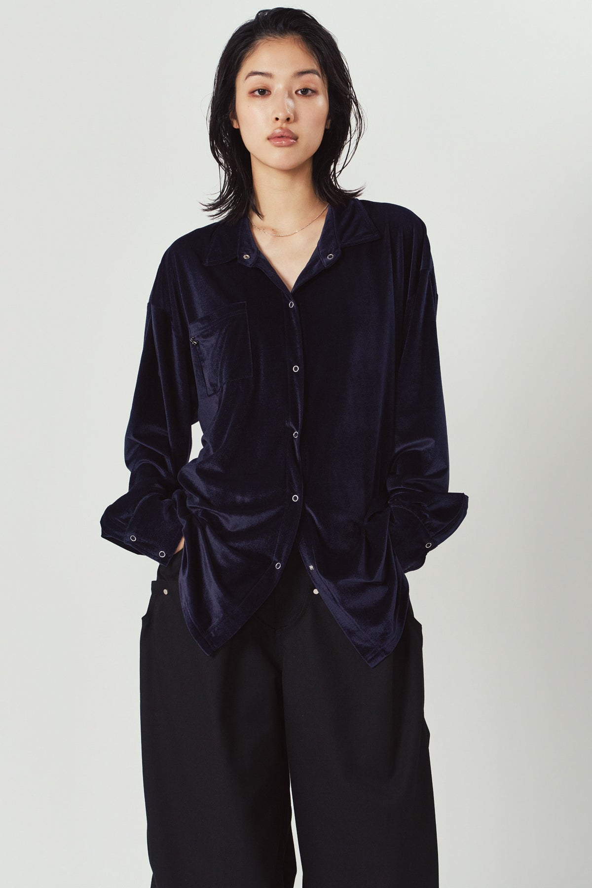 2way velour shirt/navy