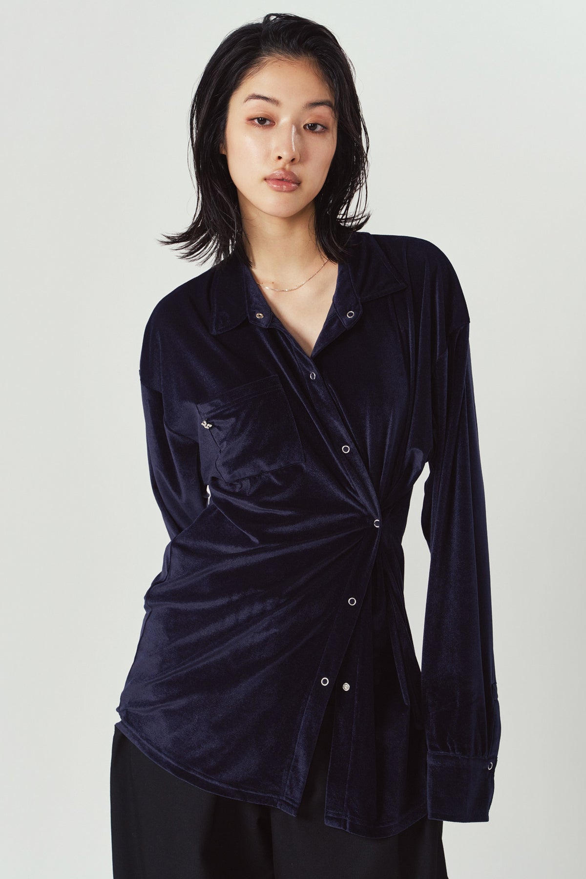 2way velour shirt/navy