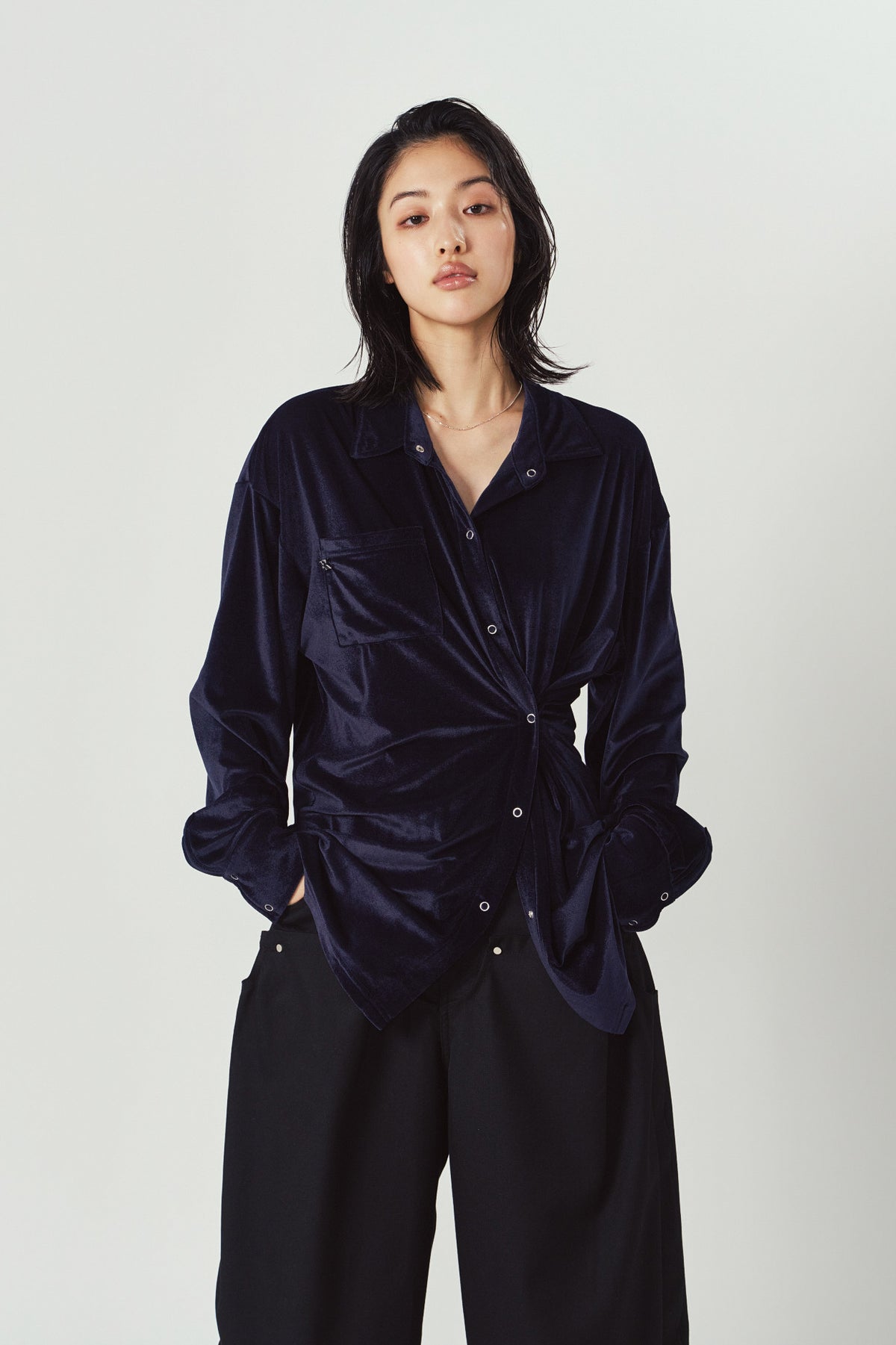 2way velour shirt/navy