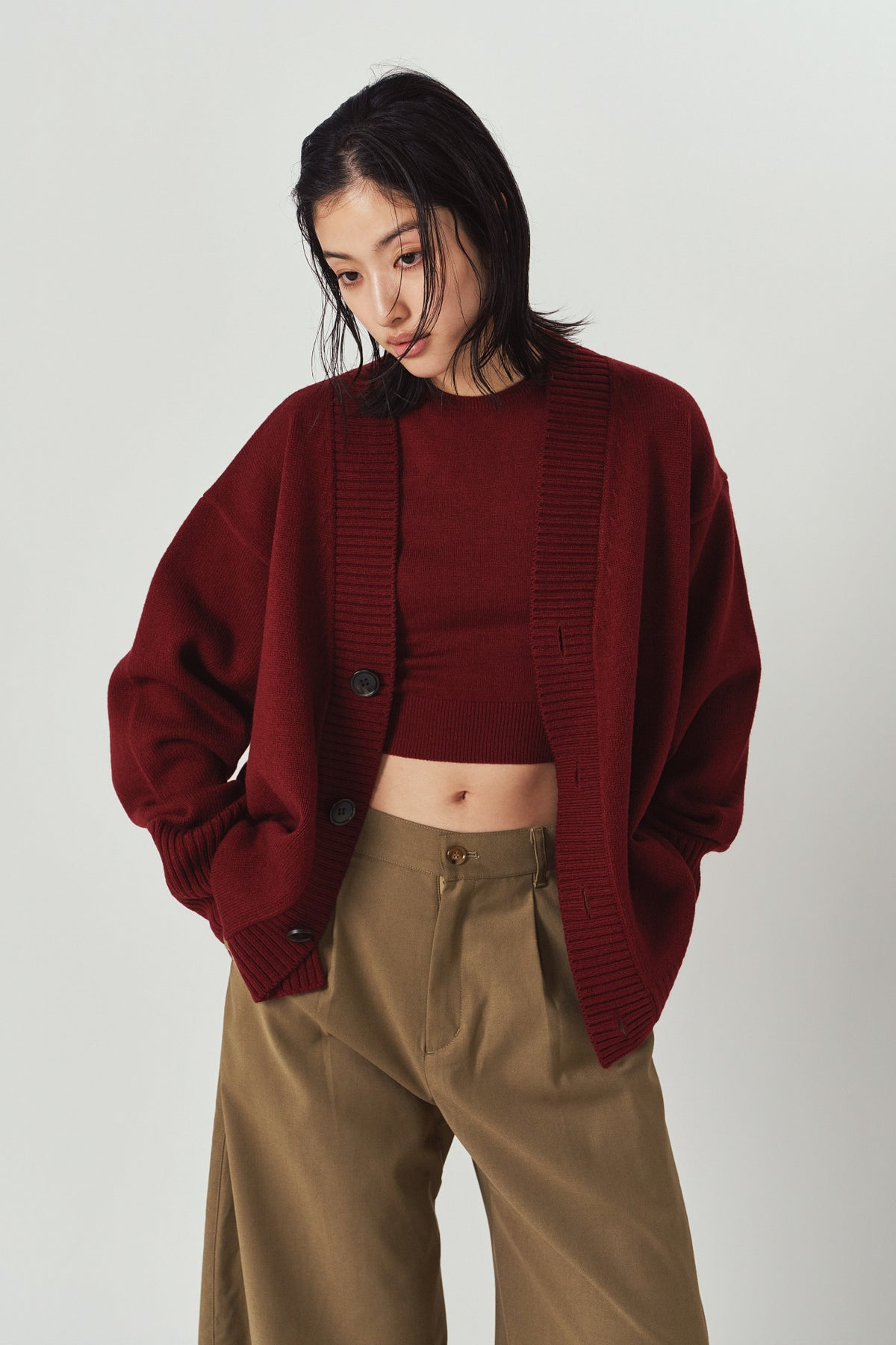 2-piece cardigan/red