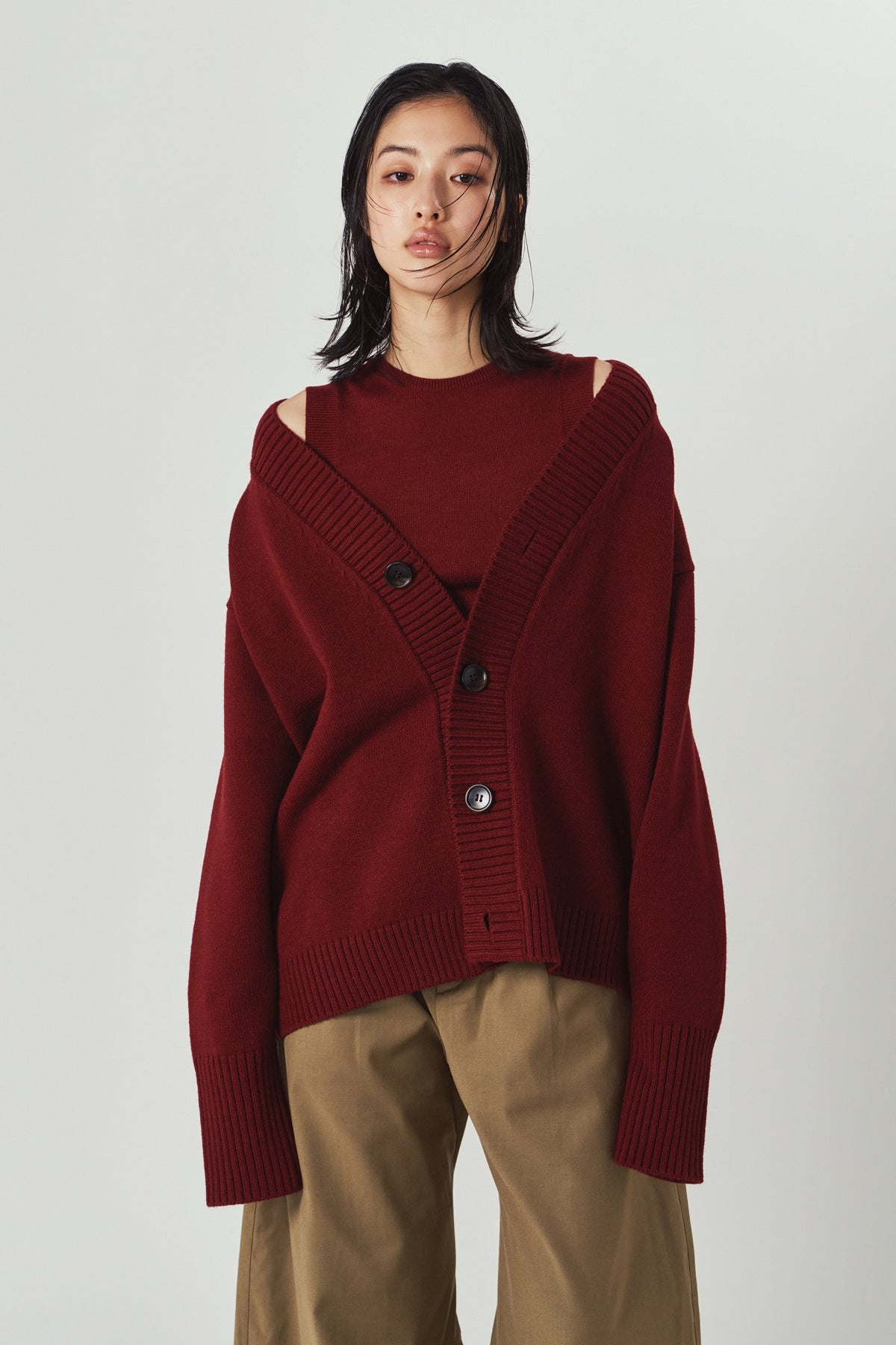 2-piece cardigan/red