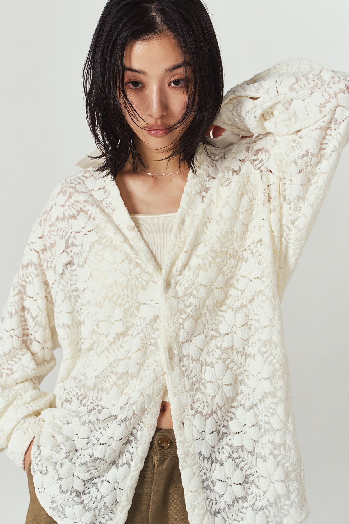 over lace shirt/white