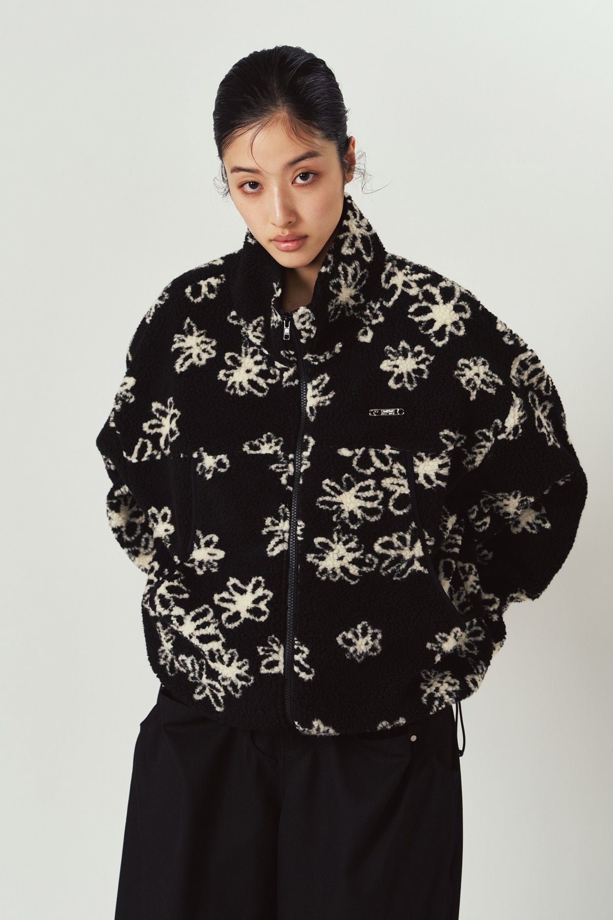 flower boa fleece(unisex)/black