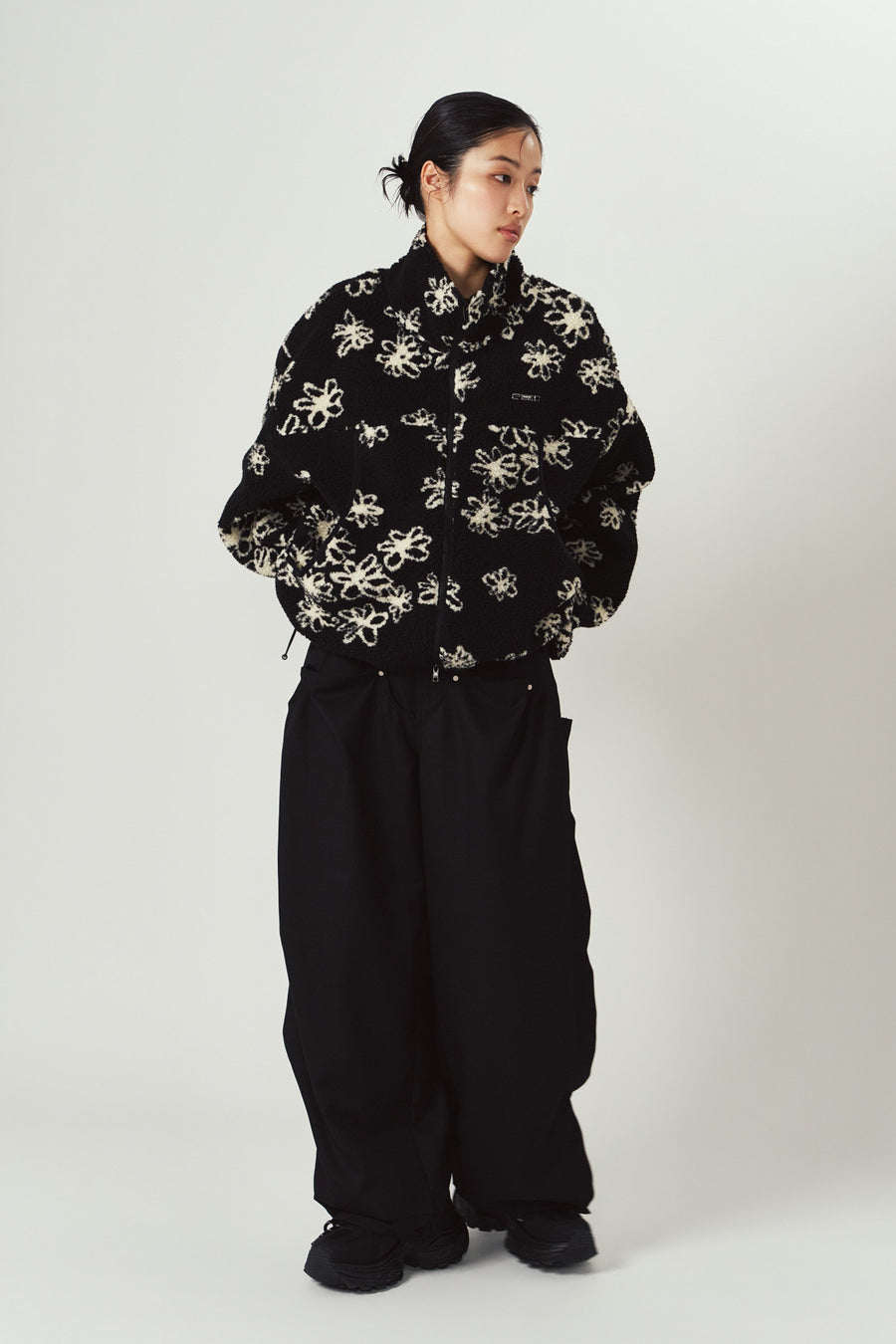 flower boa fleece(unisex)/black