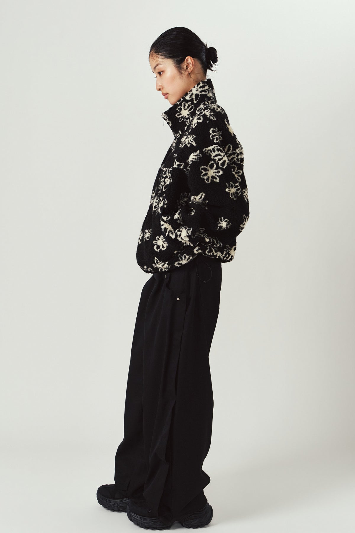 flower boa fleece(unisex)/black