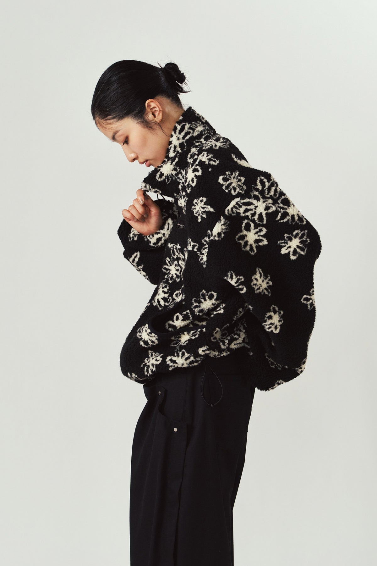 flower boa fleece(unisex)/black
