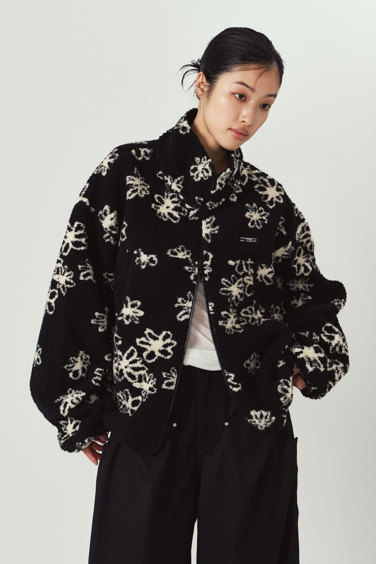 flower boa fleece(unisex)/black