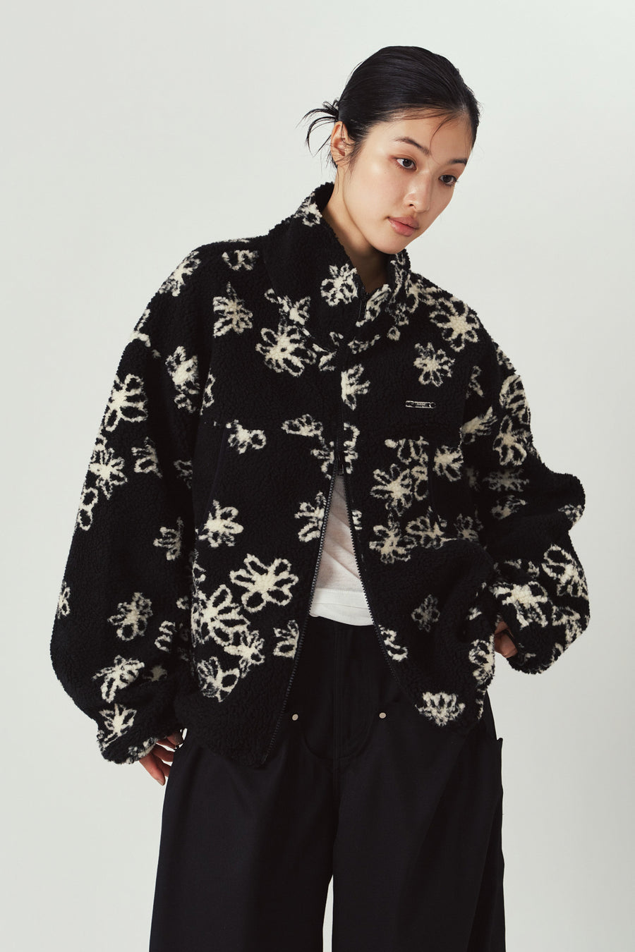 flower boa fleece(unisex)/black