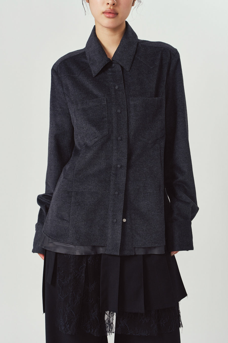 raw edge shirt/charcoal