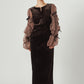 draped tulle dress/brown
