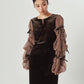 draped tulle dress/brown