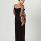 draped tulle dress/brown