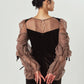 draped tulle dress/brown