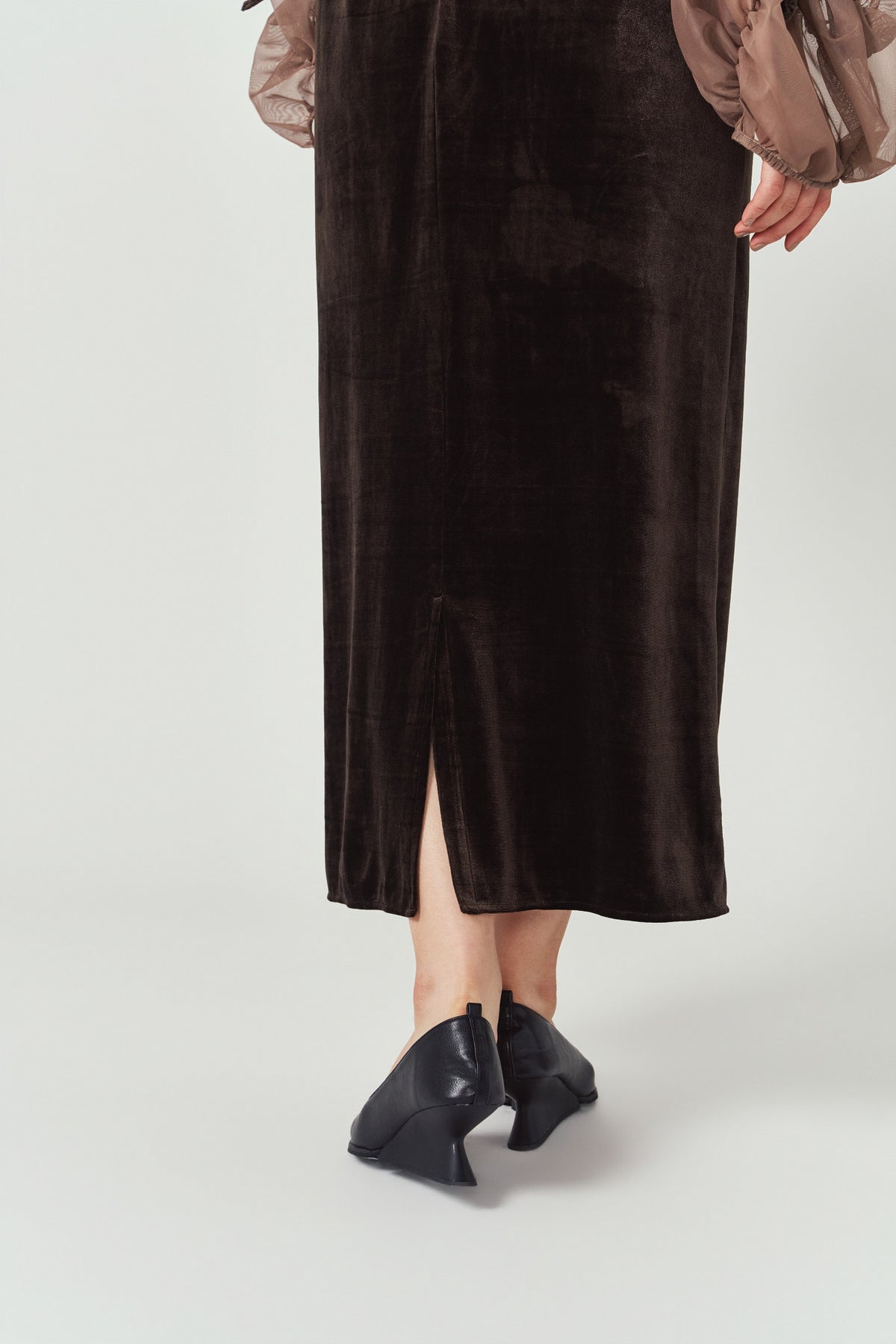 draped tulle dress/brown