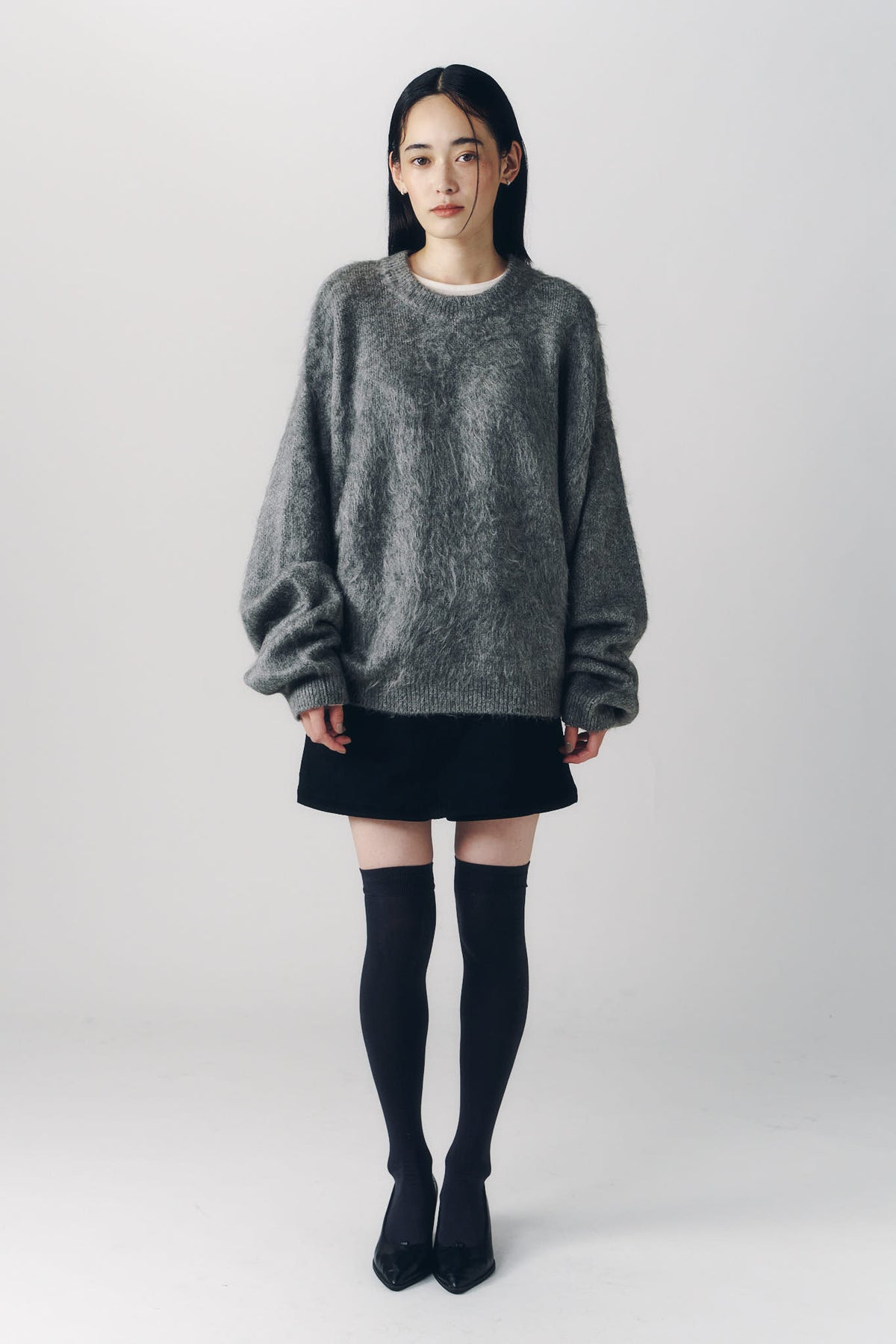 2way shaggy flower knit(unisex)/gray