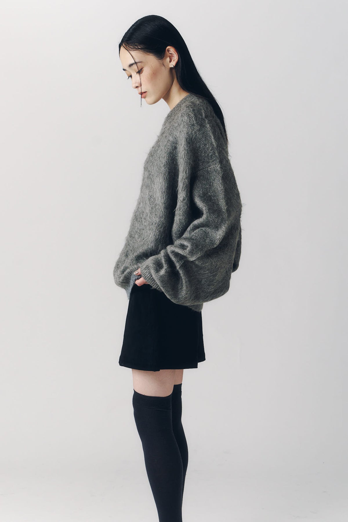 2way shaggy flower knit(unisex)/gray