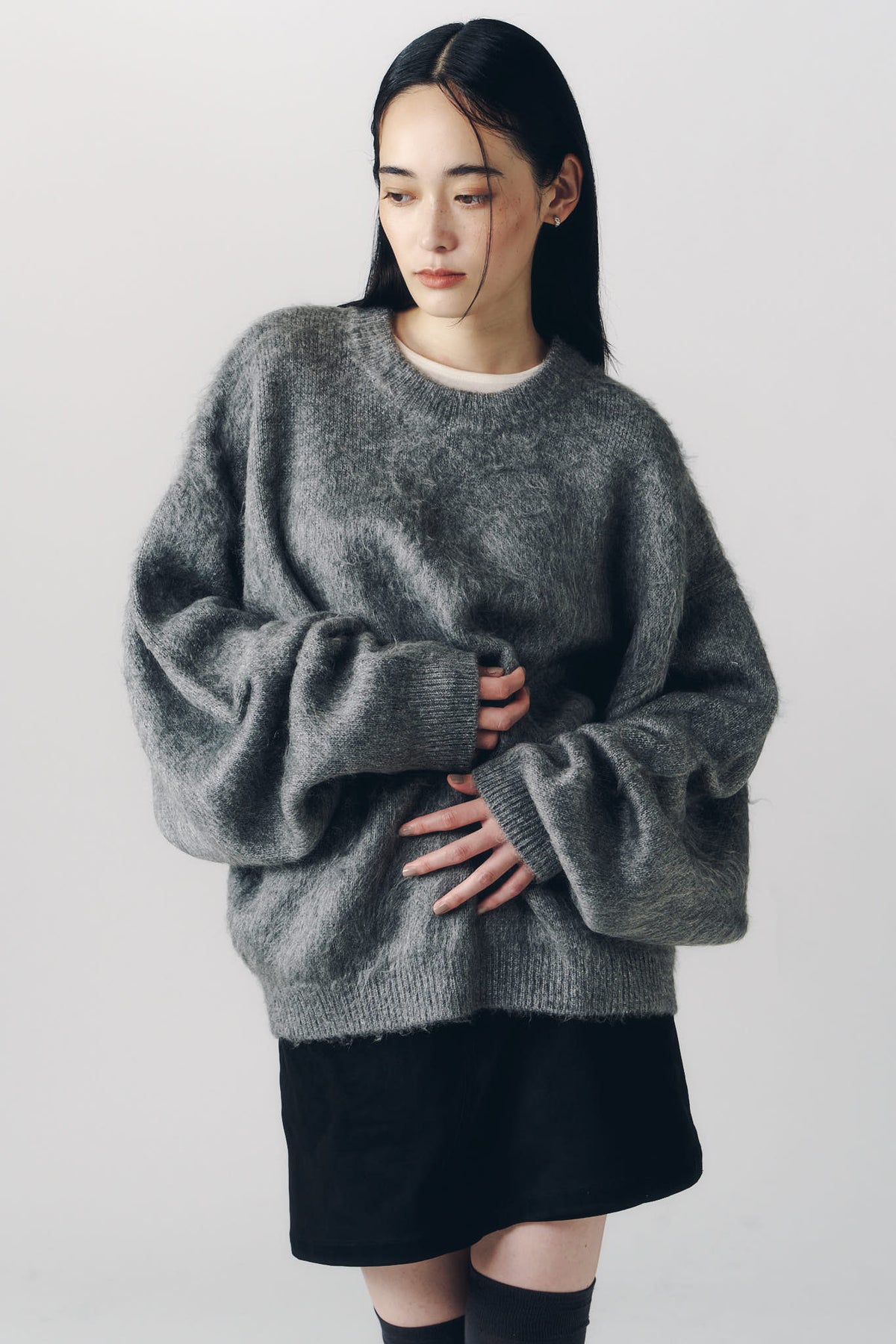 2way shaggy flower knit(unisex)/gray
