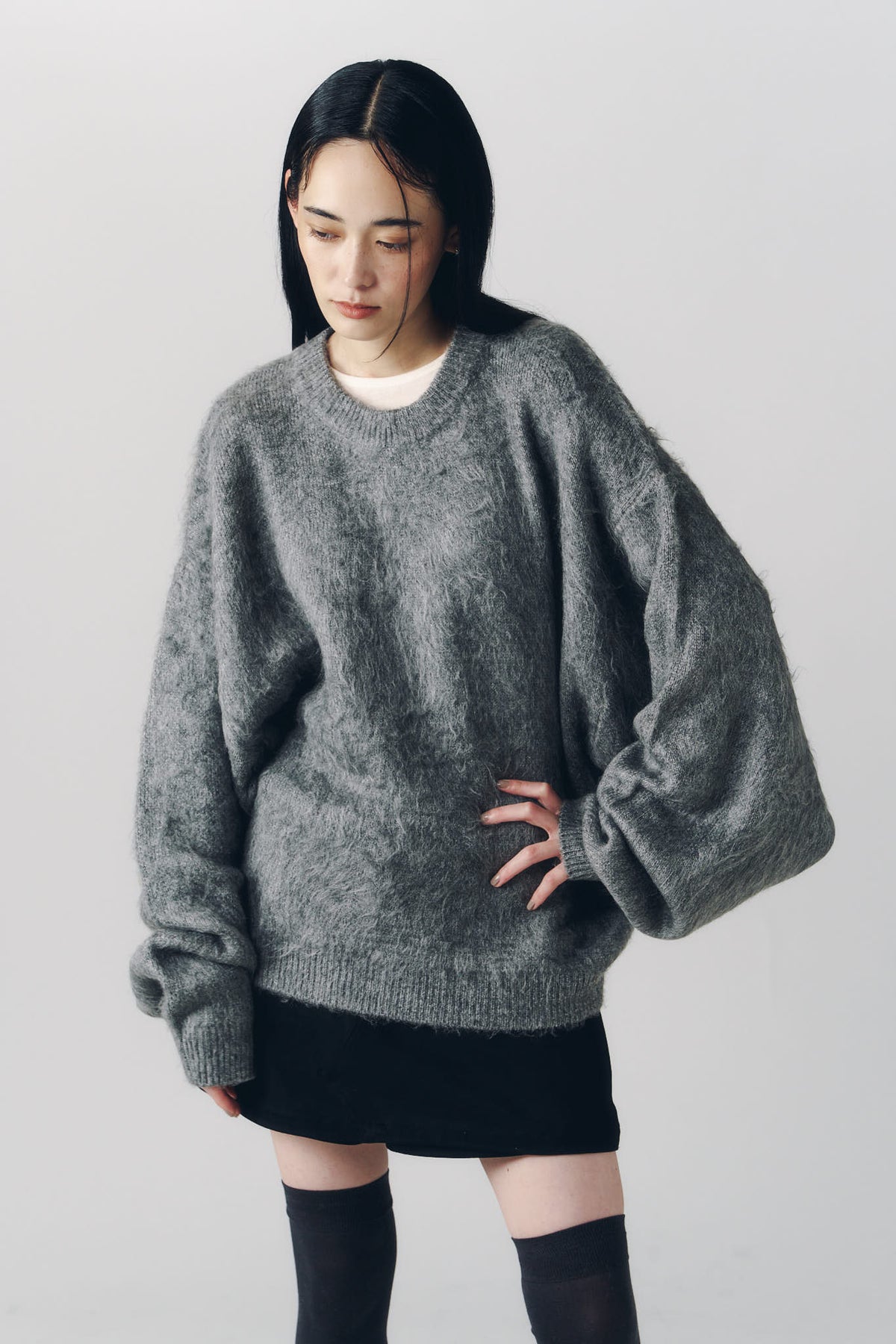 2way shaggy flower knit(unisex)/gray