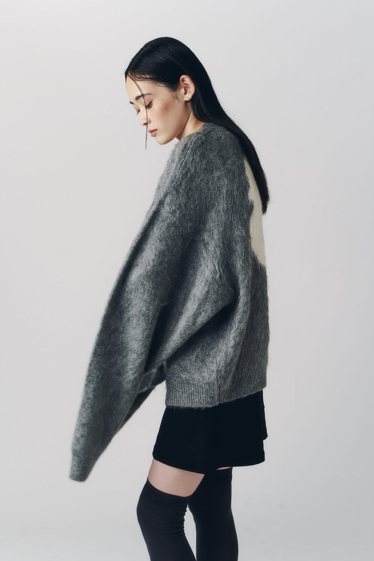 2way shaggy flower knit(unisex)/gray